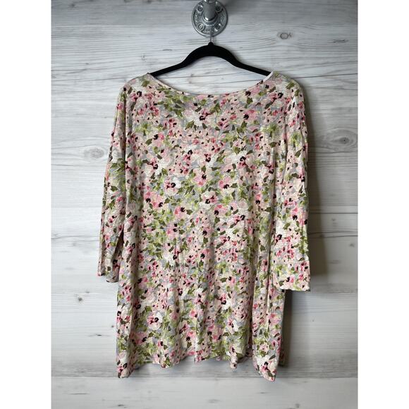 J Jill Love Linen Shirt Womens Large Floral 3/4 Sleeve Lightweight Button Up Top - Picture 1 of 10